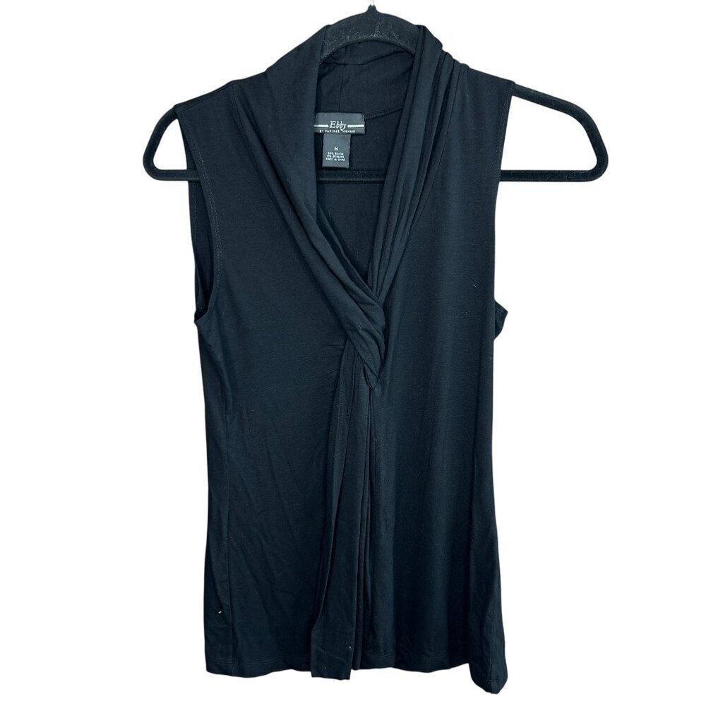 Ebby by Farinaz Taghavi Black Jersey Knit Sleeveless Tie Front Top Size Medium